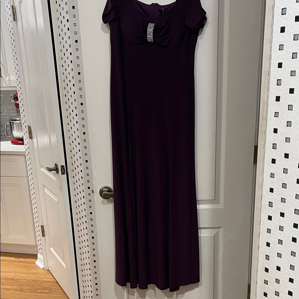 R&M Richards Deep Purple Maxi Dress with Bow Accent